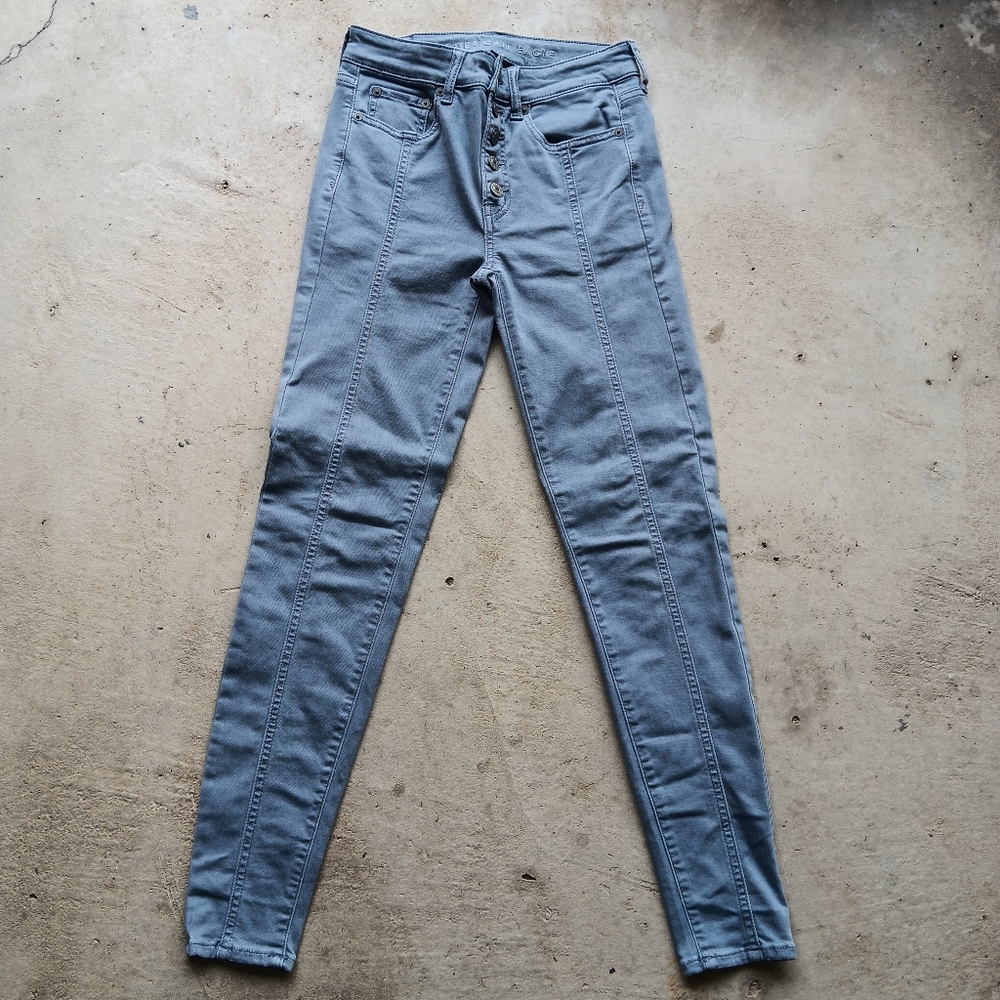 American Eagle Outfitters Gray Skinny Jeans with Button Fly Size 2 Regular